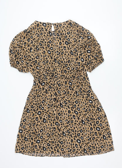 Papaya Women’s Beige Leopard Print A-Line Short Sleeve Dress Size 14
