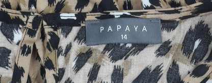 Papaya Women’s Beige Leopard Print A-Line Short Sleeve Dress Size 14
