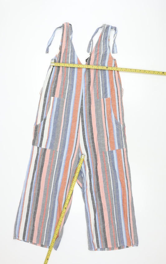 Miss Selfridge Womens Multicoloured Striped Linen Jumpsuit Size 10