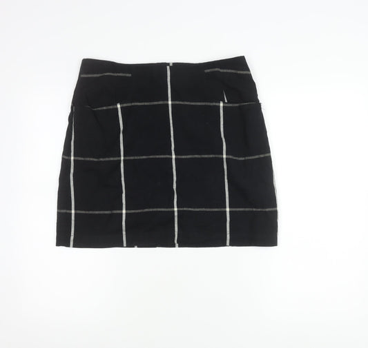 Fat Face Womens Black Check Pencil Skirt Size 12 Cotton Workwear