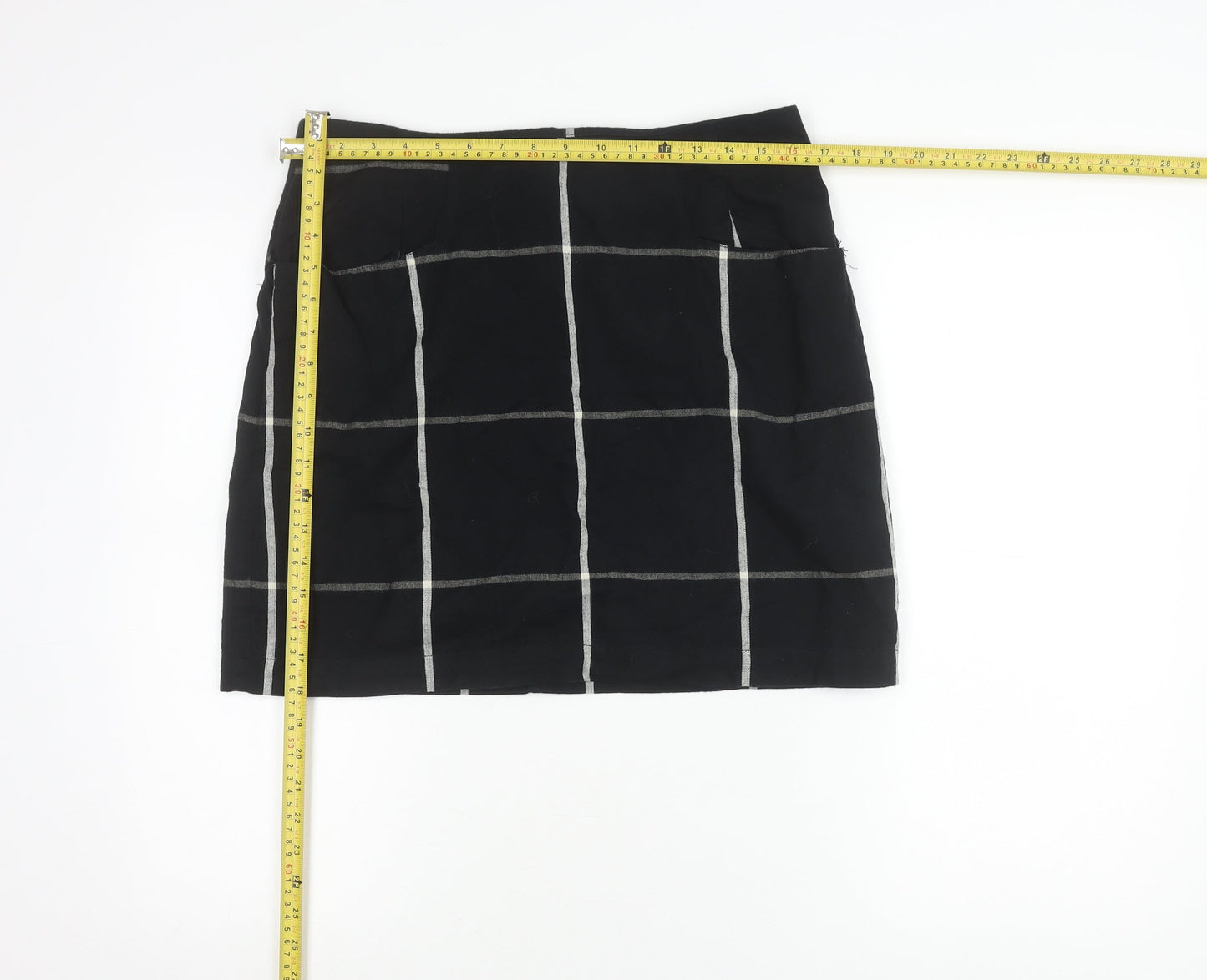 Fat Face Womens Black Check Pencil Skirt Size 12 Cotton Workwear