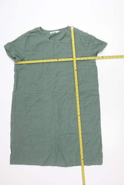 Alice Collins Womens Green Shift Dress Size 14 Linen Cotton Casual
