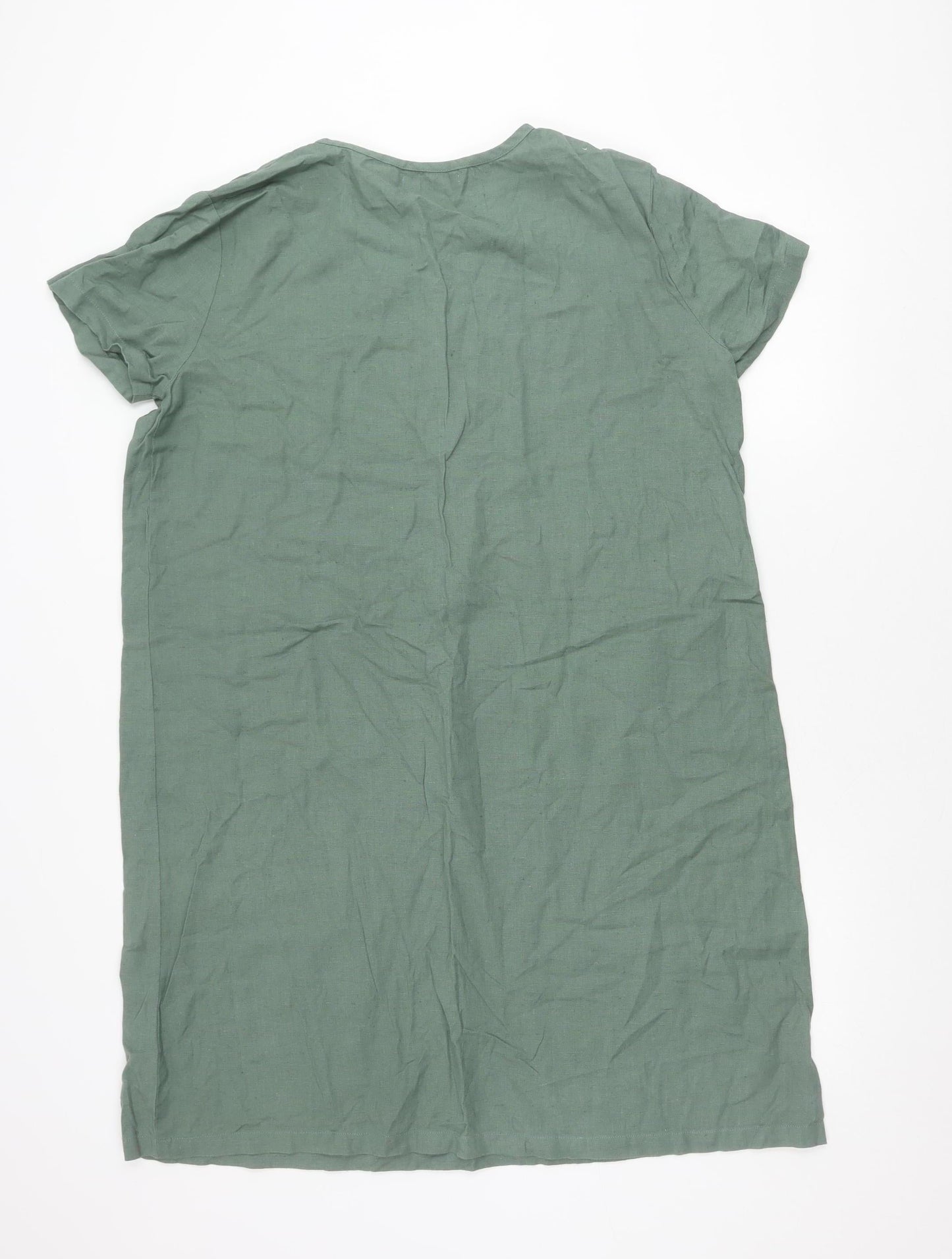 Alice Collins Womens Green Shift Dress Size 14 Linen Cotton Casual