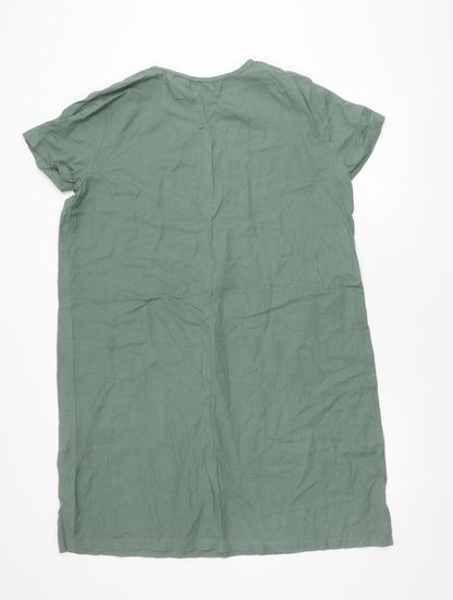 Alice Collins Womens Green Shift Dress Size 14 Linen Cotton Casual