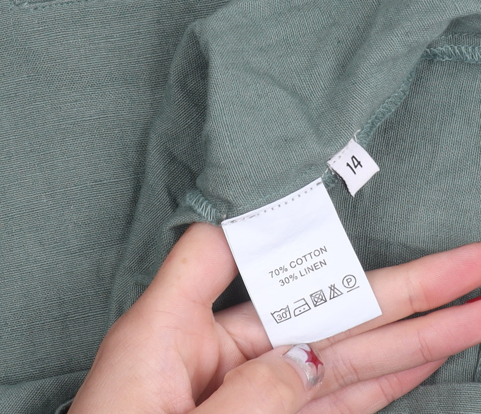 Alice Collins Womens Green Shift Dress Size 14 Linen Cotton Casual