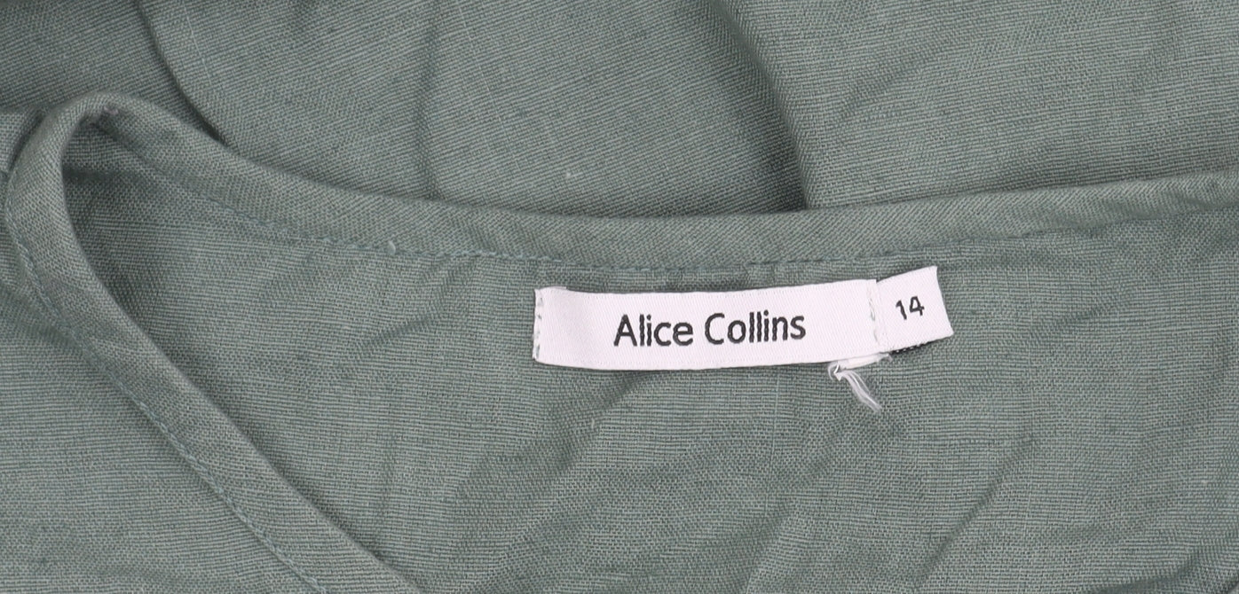 Alice Collins Womens Green Shift Dress Size 14 Linen Cotton Casual
