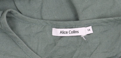 Alice Collins Womens Green Shift Dress Size 14 Linen Cotton Casual