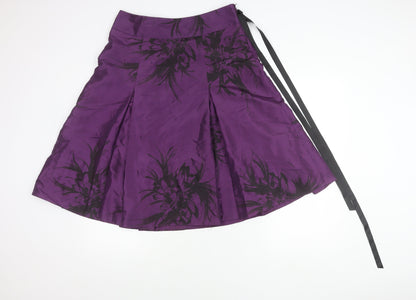 David Emanuel Women’s Purple A-Line Floral Pleated Skirt Size 12