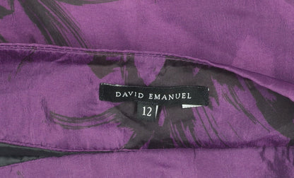 David Emanuel Women’s Purple A-Line Floral Pleated Skirt Size 12