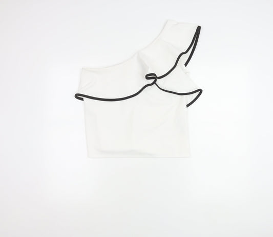 New Look Women White Ruffle One Shoulder Cropped Blouse Size 14