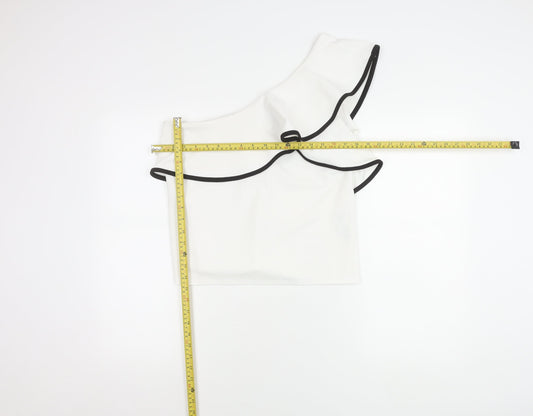 New Look Women White Ruffle One Shoulder Cropped Blouse Size 14