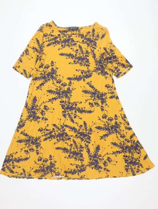 Bonmarché Women’s Yellow Floral A-Line Dress Size 12 Scoop Neck