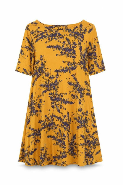 Bonmarché Women’s Yellow Floral A-Line Dress Size 12 Scoop Neck
