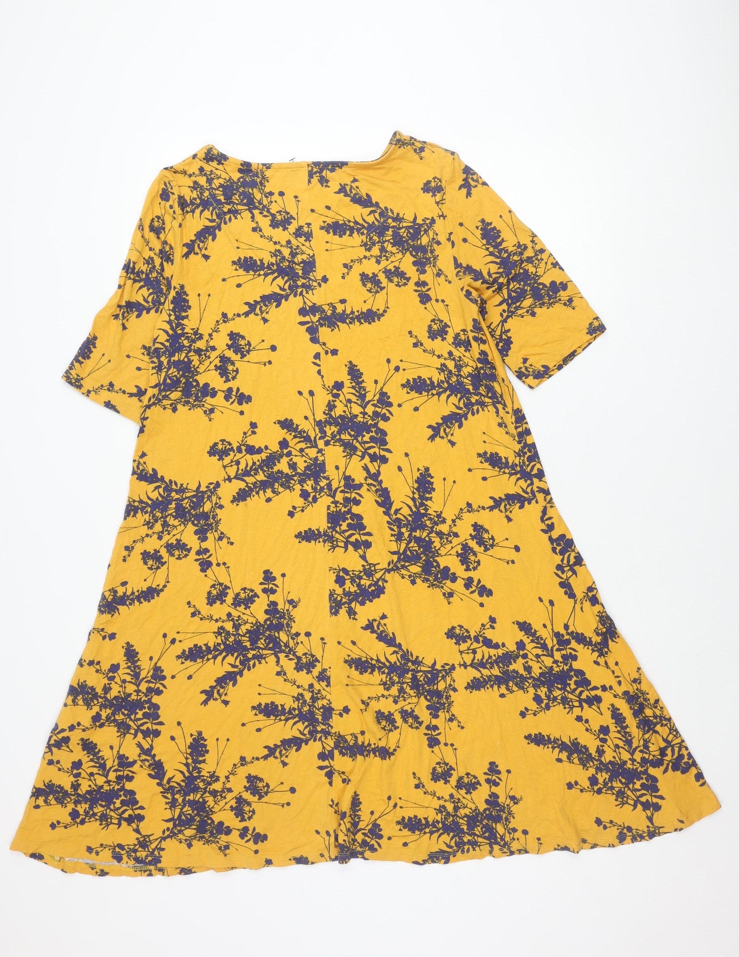 Bonmarché Women’s Yellow Floral A-Line Dress Size 12 Scoop Neck