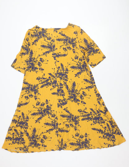 Bonmarché Women’s Yellow Floral A-Line Dress Size 12 Scoop Neck