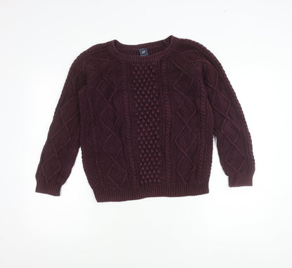 GAP Women’s Purple Cotton Cable Knit Jumper M Crew Neck