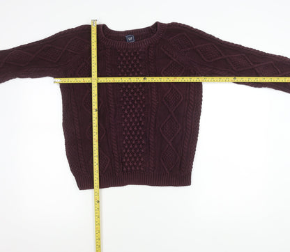 GAP Women’s Purple Cotton Cable Knit Jumper M Crew Neck