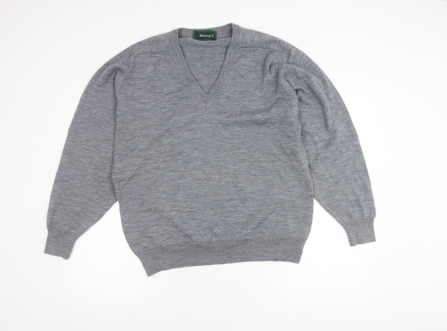 Wolsey Men's Grey Wool V-Neck Jumper Pullover Sweater XL