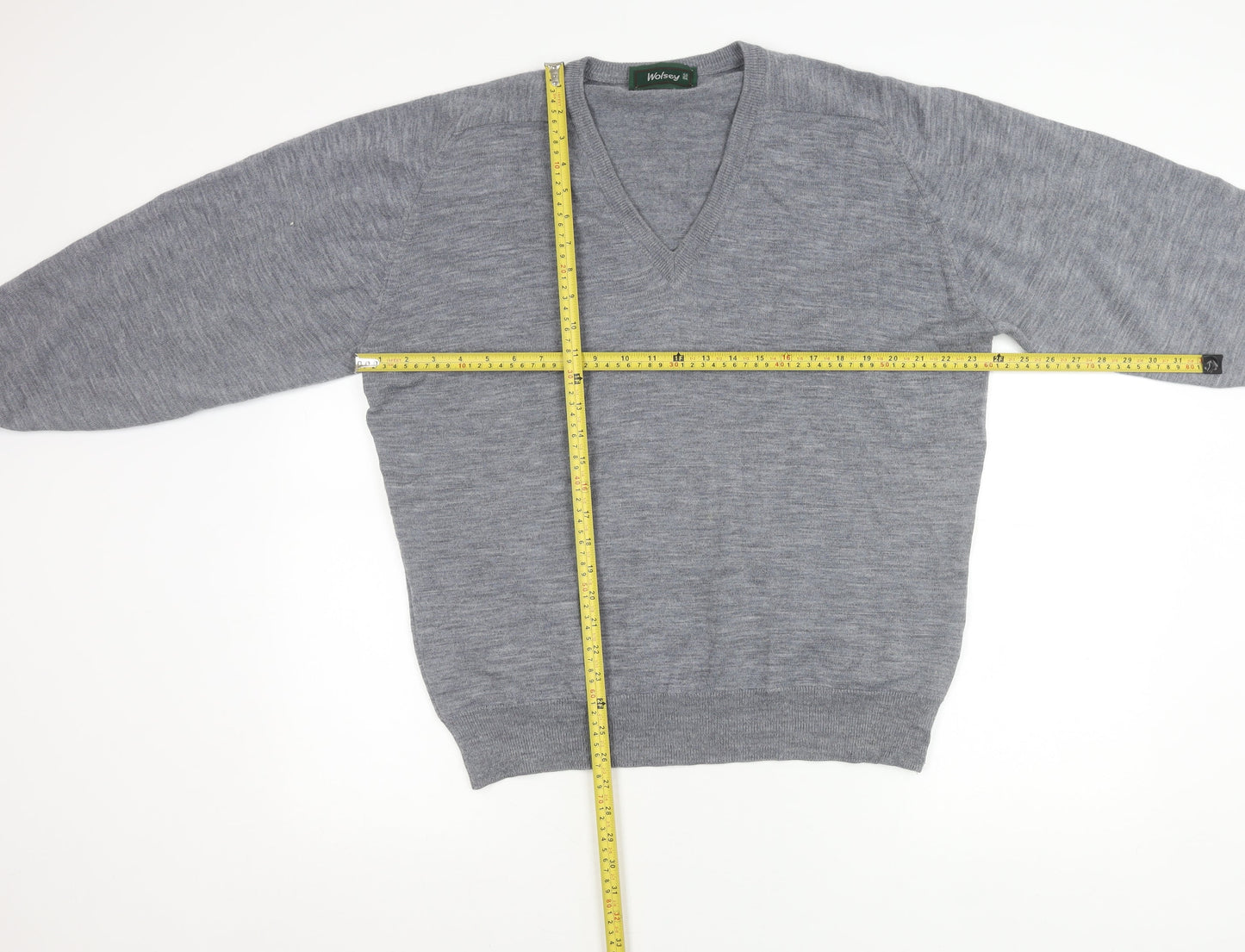 Wolsey Men's Grey Wool V-Neck Jumper Pullover Sweater XL