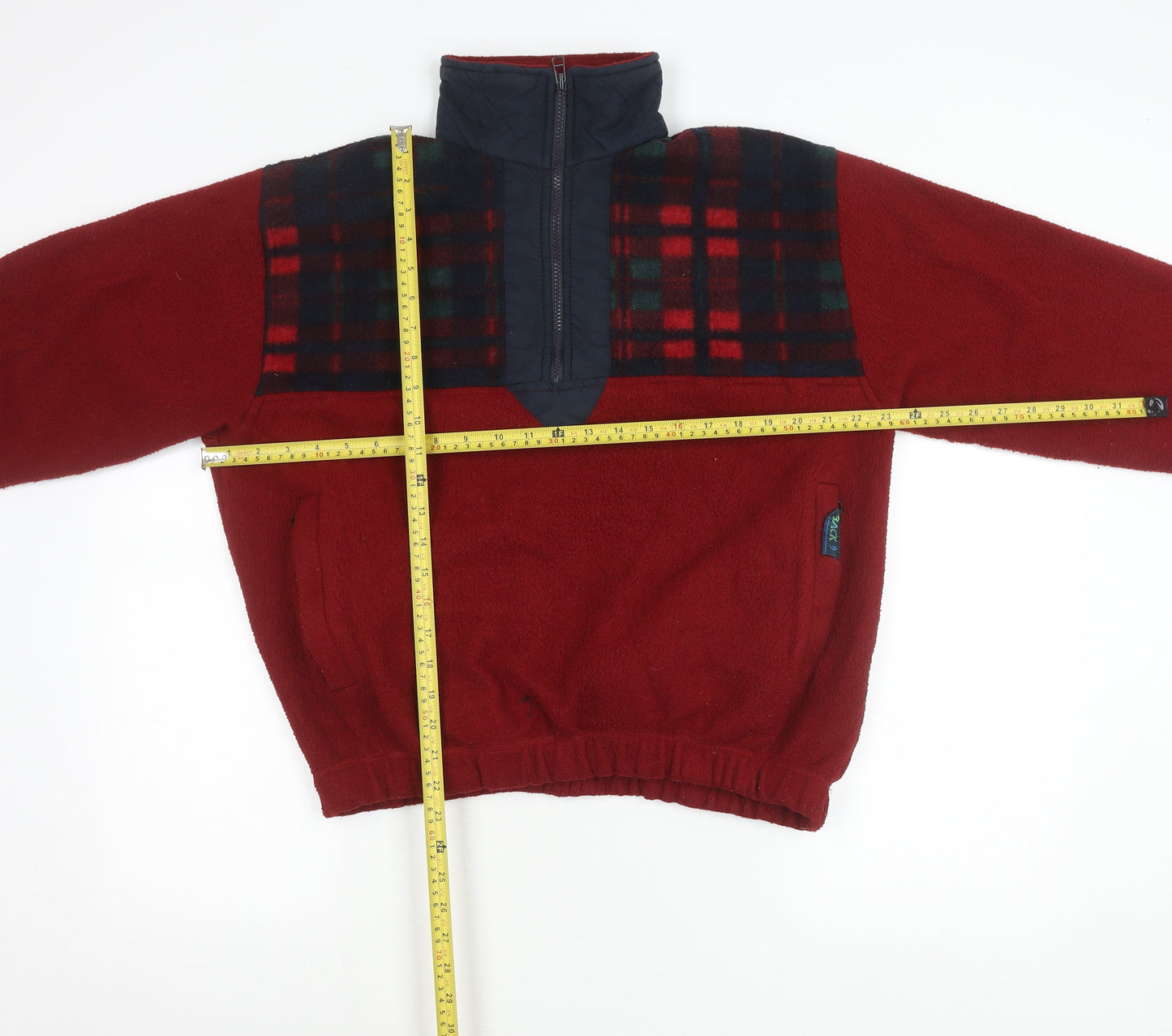 Back 9 Mens Red Fleece Plaid 1/4 Zip Pullover Sweatshirt Size S