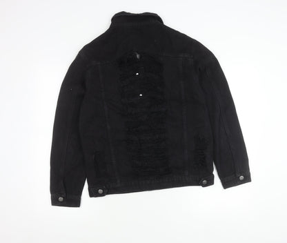 Boohoo Women Black Size 10 Denim Jacket Distressed Button Casual