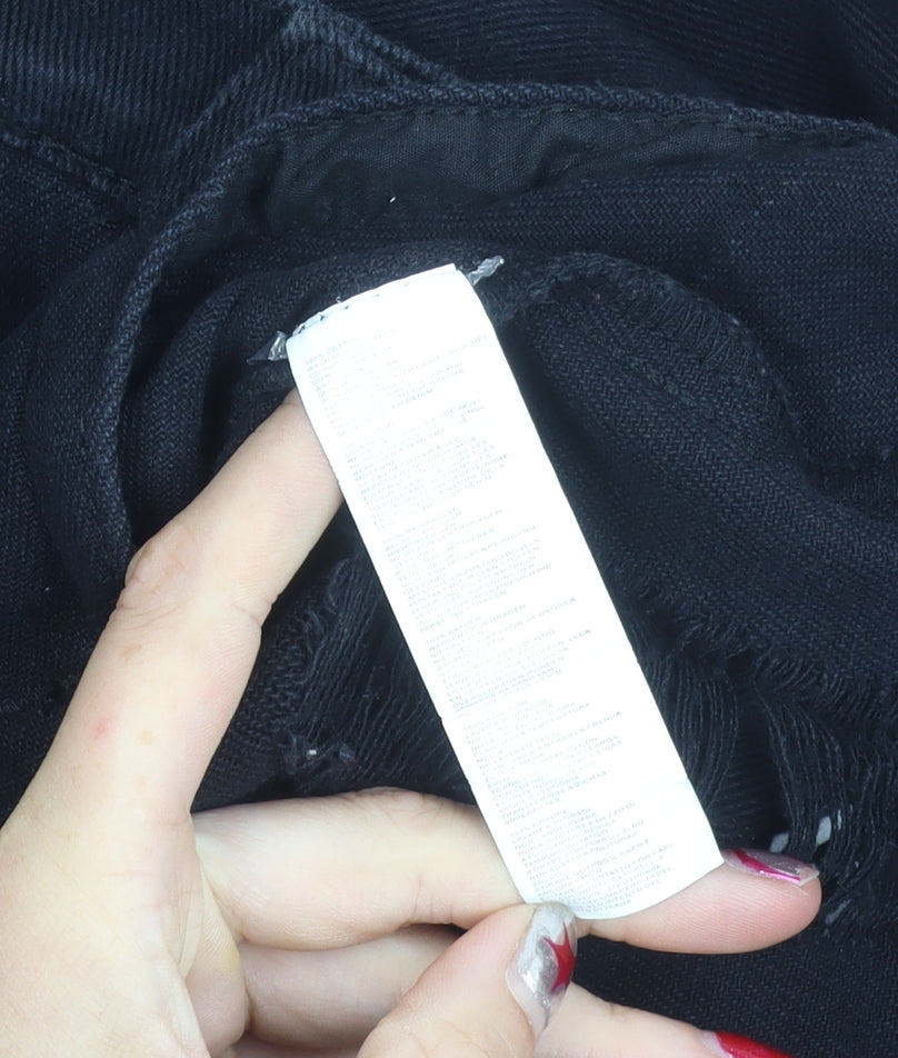 Boohoo Women Black Size 10 Denim Jacket Distressed Button Casual