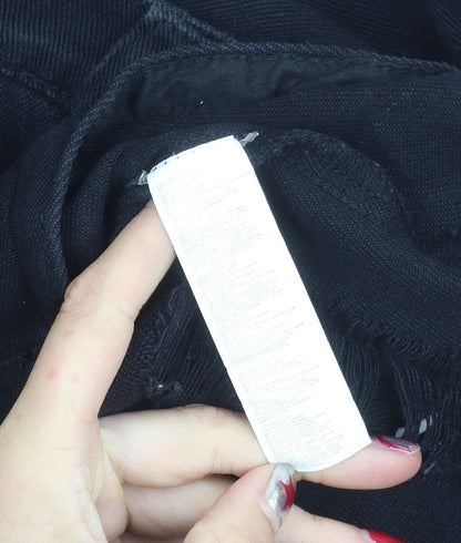 Boohoo Women Black Size 10 Denim Jacket Distressed Button Casual