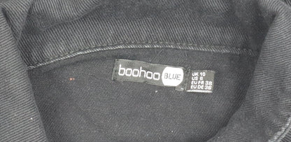 Boohoo Women Black Size 10 Denim Jacket Distressed Button Casual