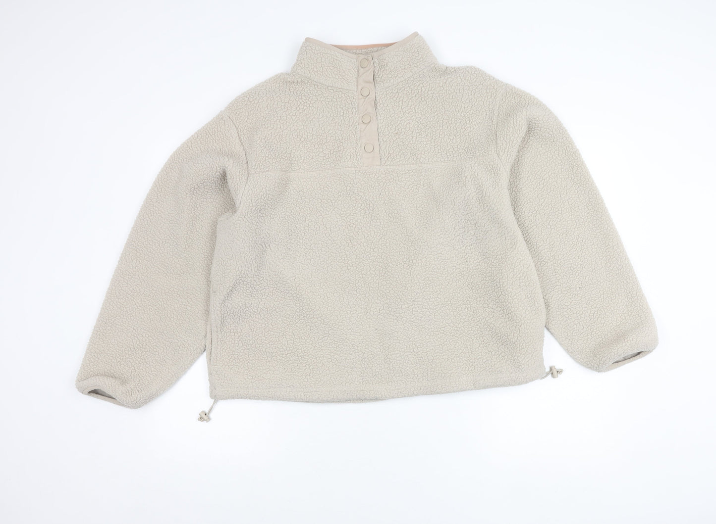 Primark Women Beige Henley Fleece Sweatshirt L 14-16 Casual Winter