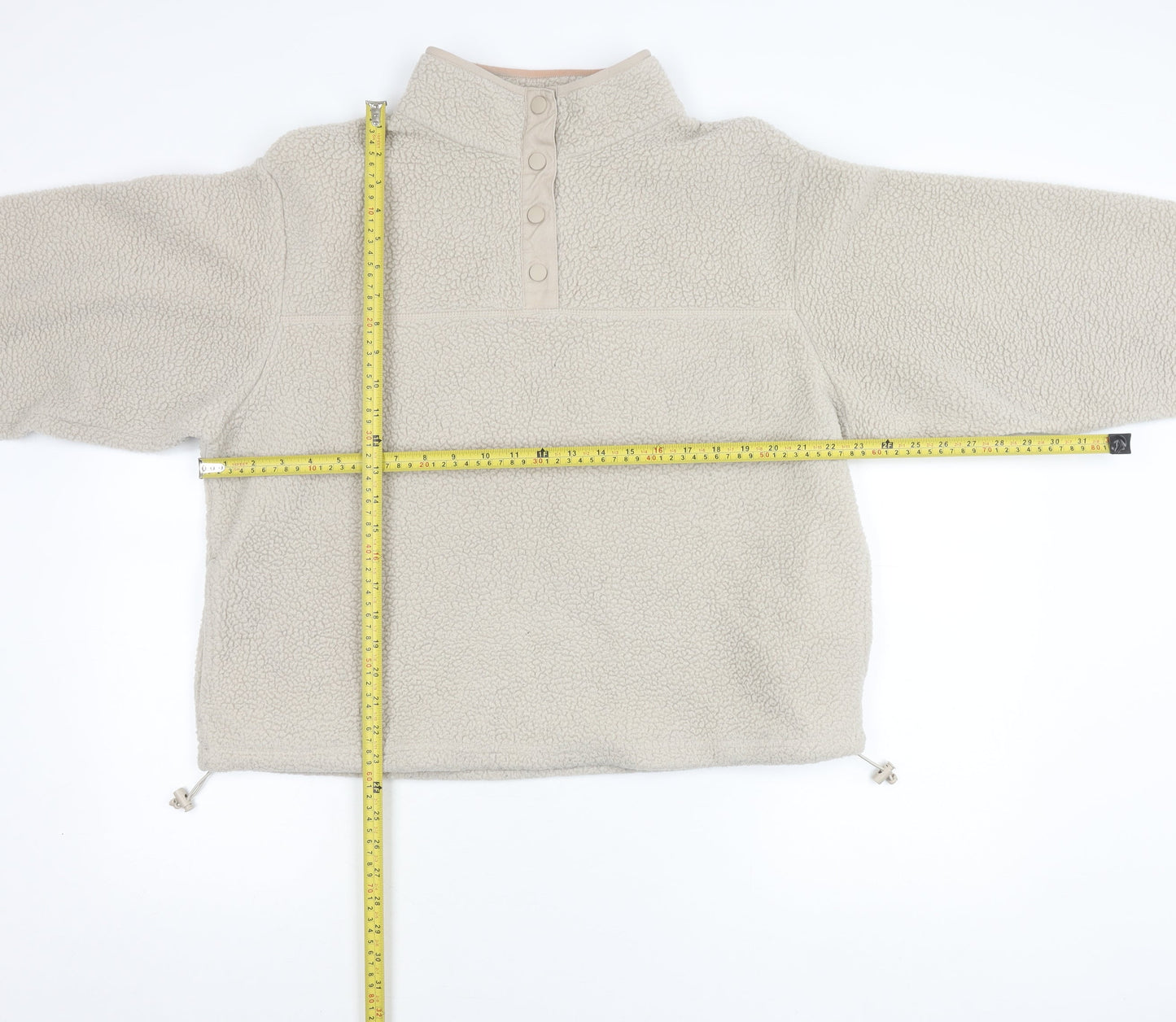 Primark Women Beige Henley Fleece Sweatshirt L 14-16 Casual Winter