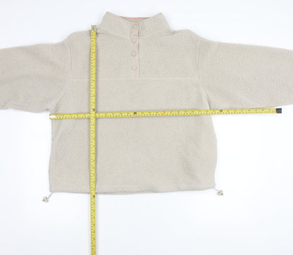 Primark Women Beige Henley Fleece Sweatshirt L 14-16 Casual Winter