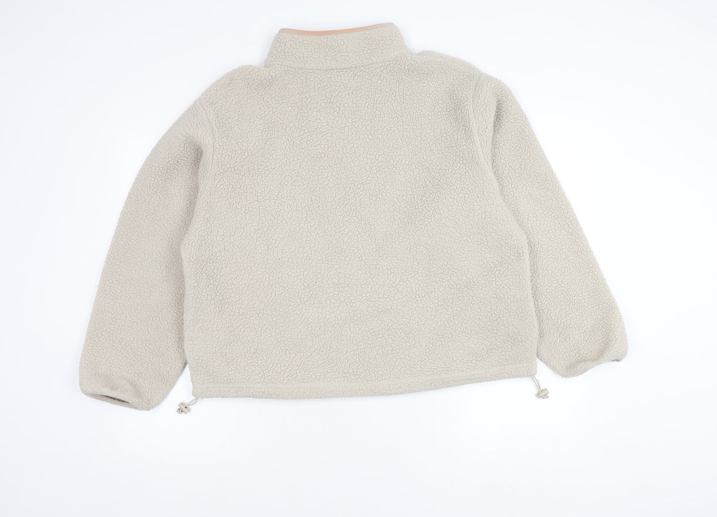 Primark Women Beige Henley Fleece Sweatshirt L 14-16 Casual Winter