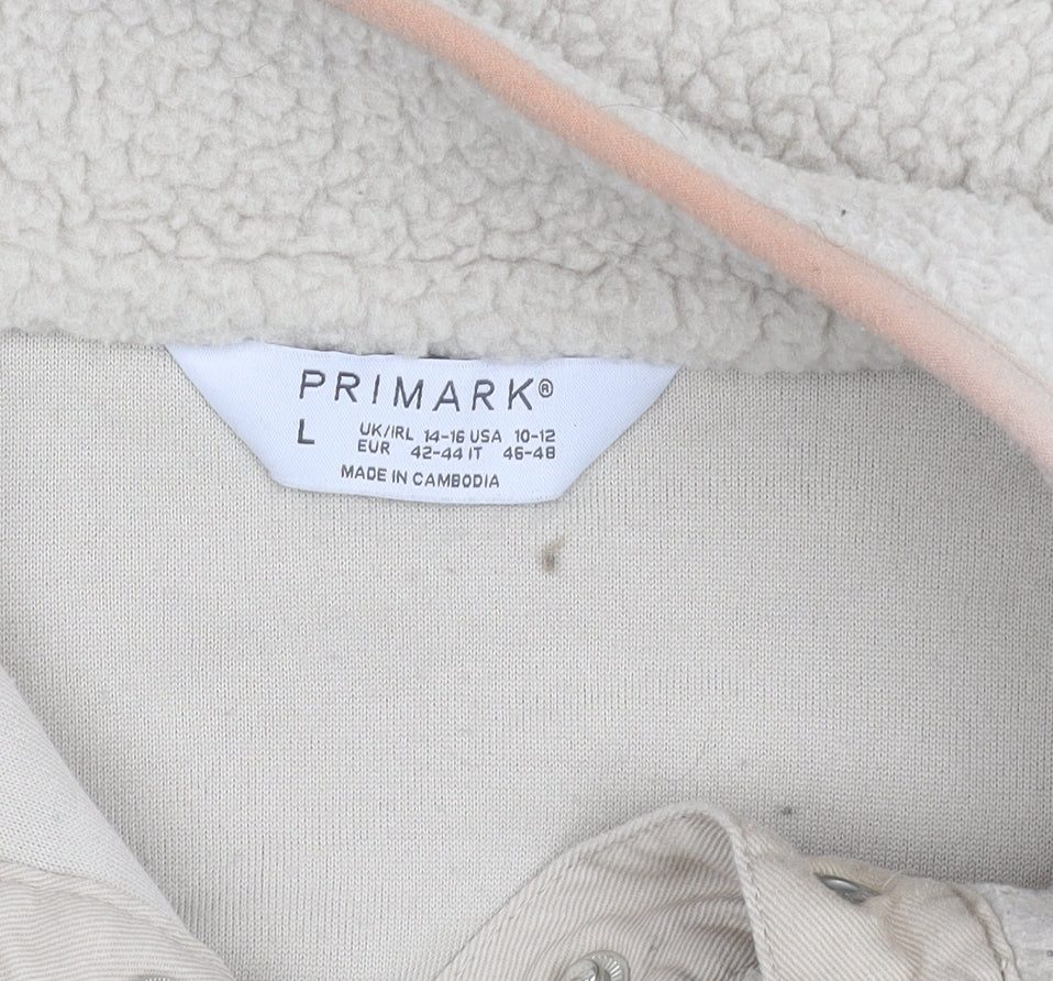 Primark Women Beige Henley Fleece Sweatshirt L 14-16 Casual Winter