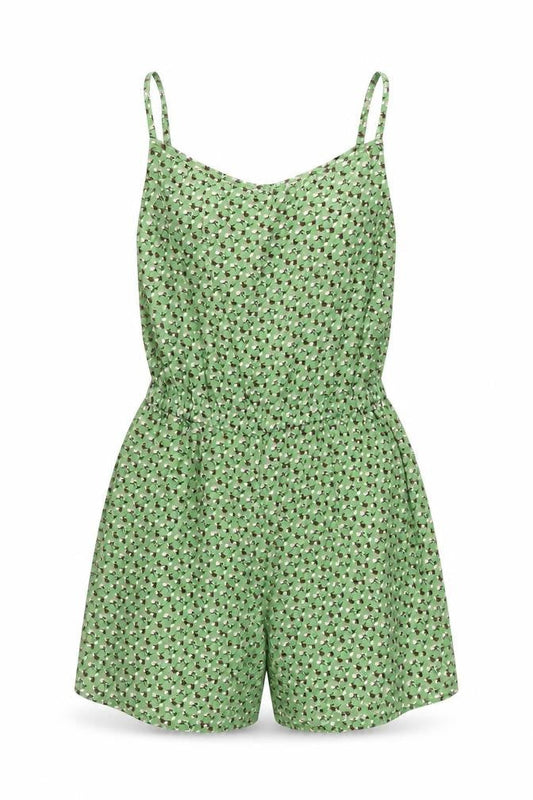 Front view of Uniqlo Teens Green Floral Viscose Sleeveless Playsuit, size 11-12