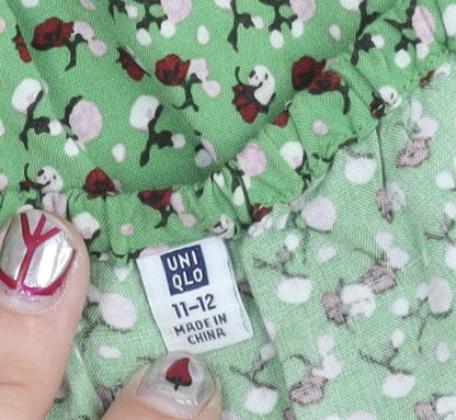 Uniqlo Teens Green Floral Viscose Sleeveless Playsuit Size 11-12