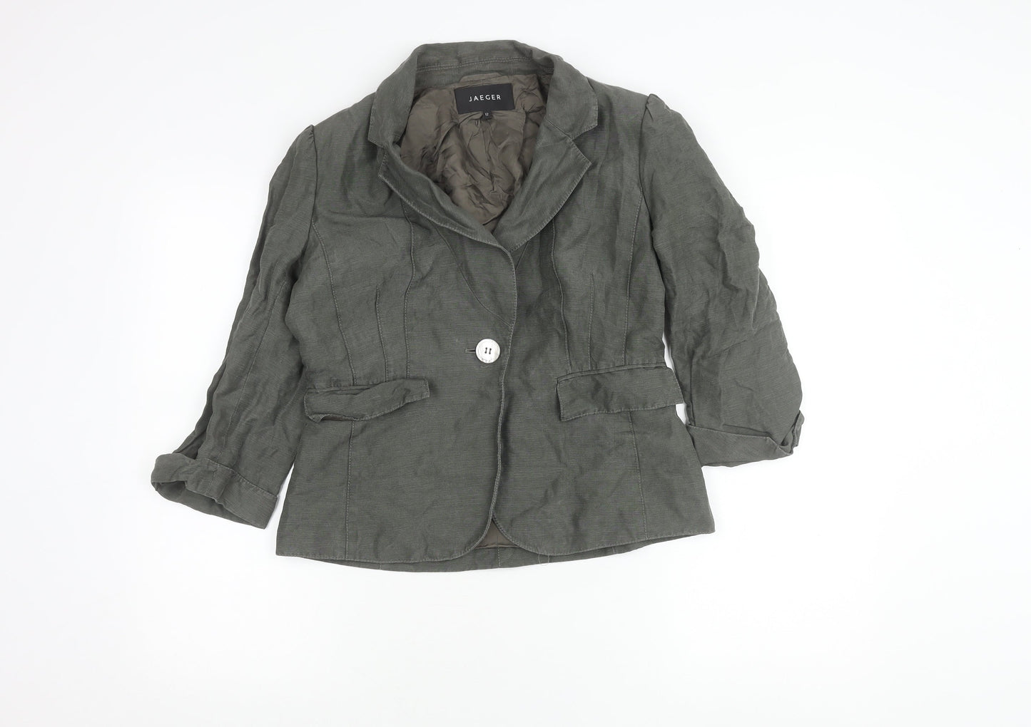 Jaeger Women’s Green Linen Silk Blazer UK 12 3/4 Sleeve