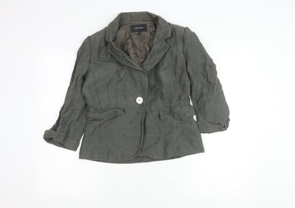 Jaeger Women’s Green Linen Silk Blazer UK 12 3/4 Sleeve