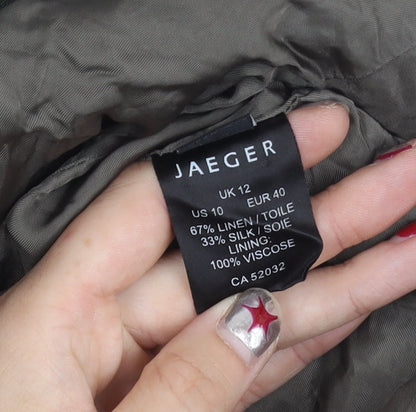 Jaeger Women’s Green Linen Silk Blazer UK 12 3/4 Sleeve