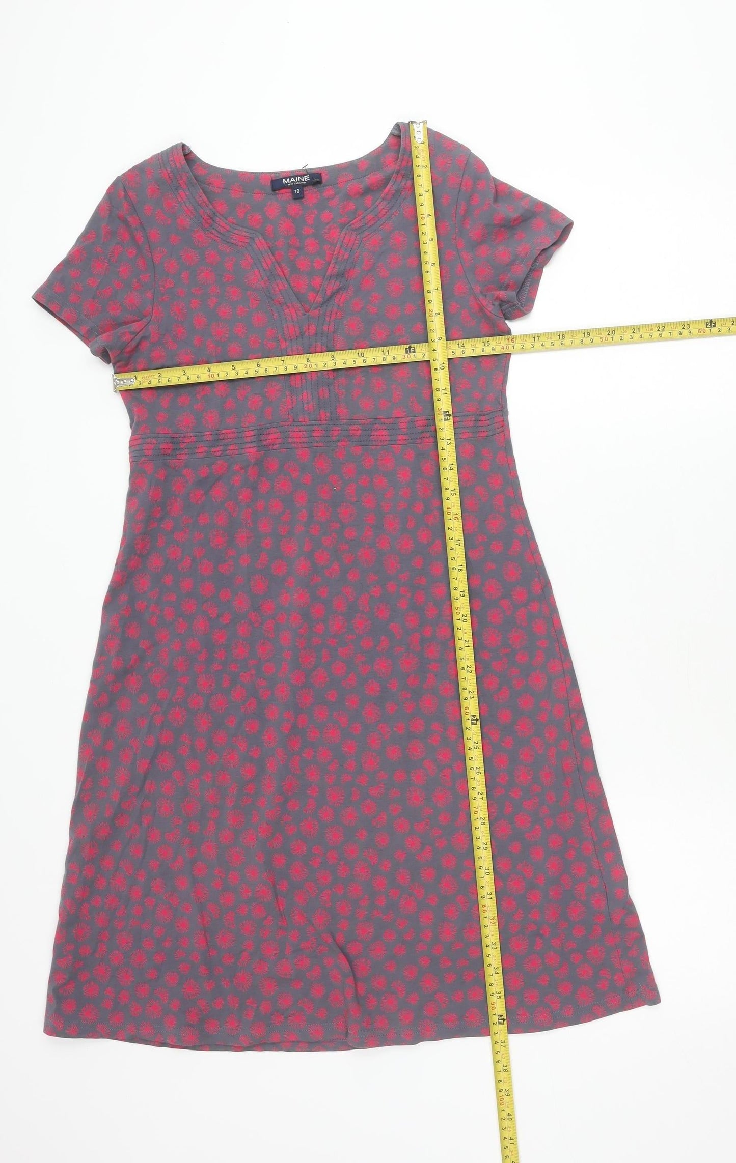 Maine New England Womens Grey Red Floral Shift Dress Size 10