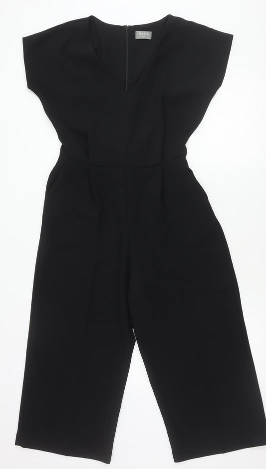 Oasis Womens Black Jumpsuit Size 10 Wide Leg Sleeveless Belted V-Neck
