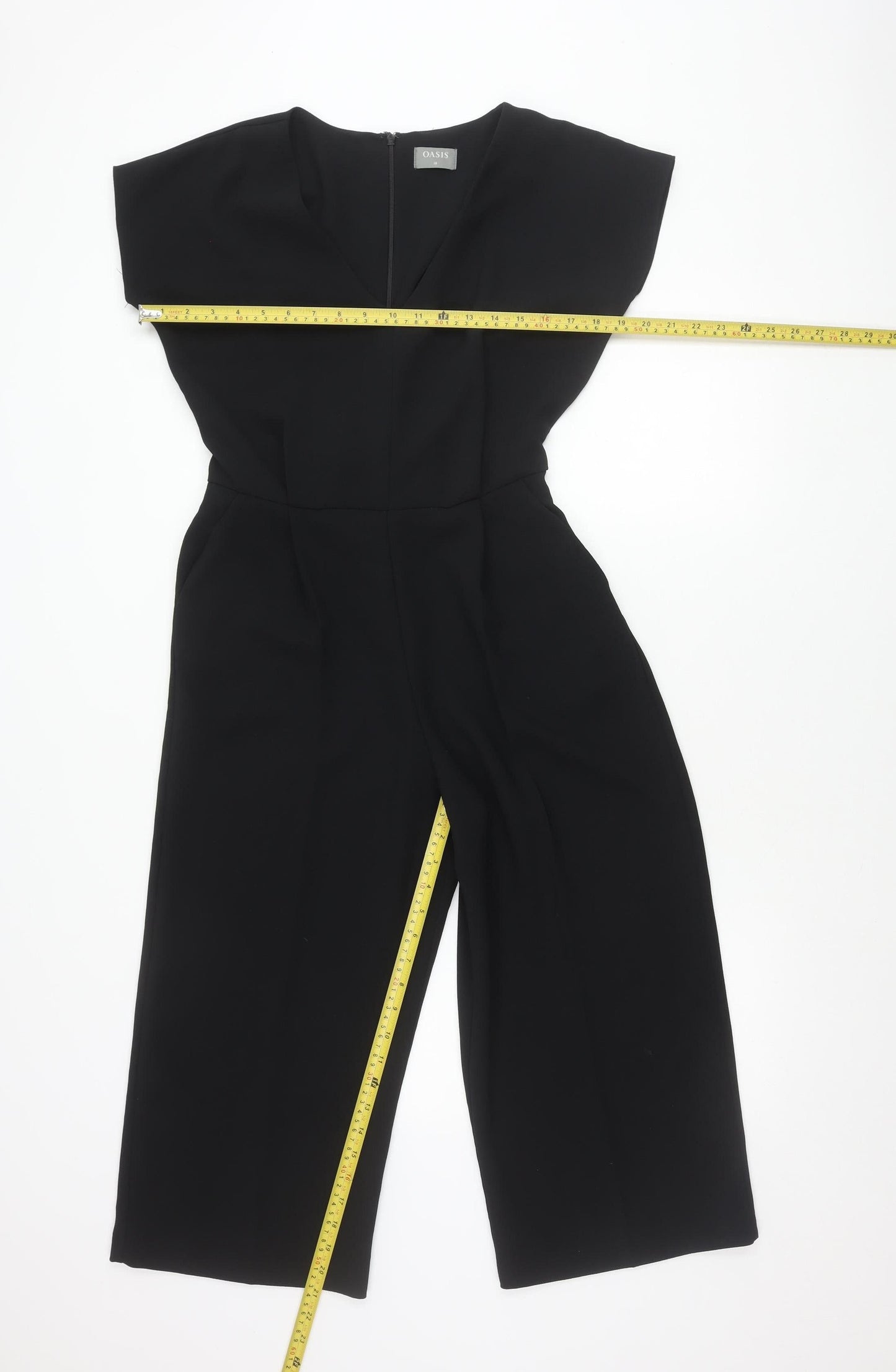 Oasis Womens Black Jumpsuit Size 10 Wide Leg Sleeveless Belted V-Neck