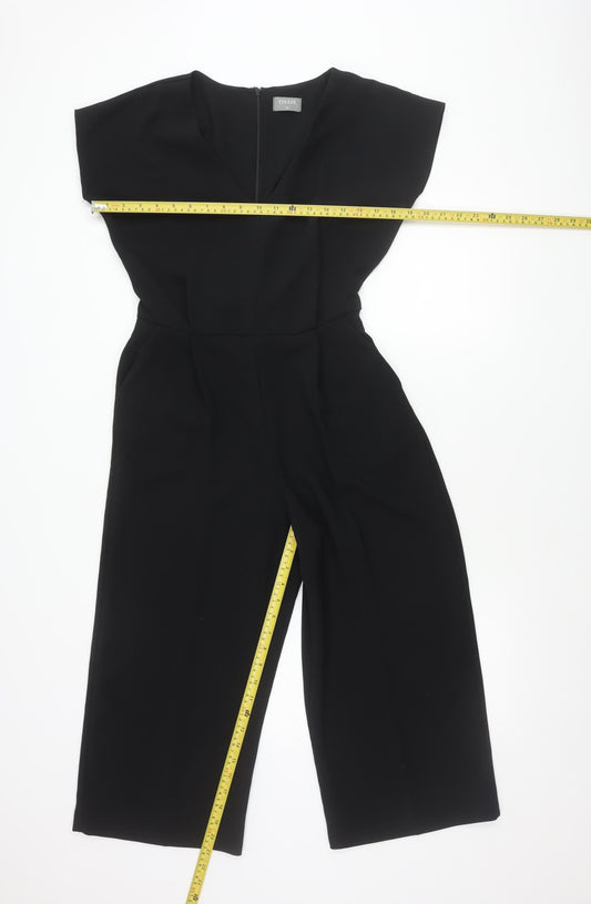 Oasis Womens Black Jumpsuit Size 10 Wide Leg Sleeveless Belted V-Neck