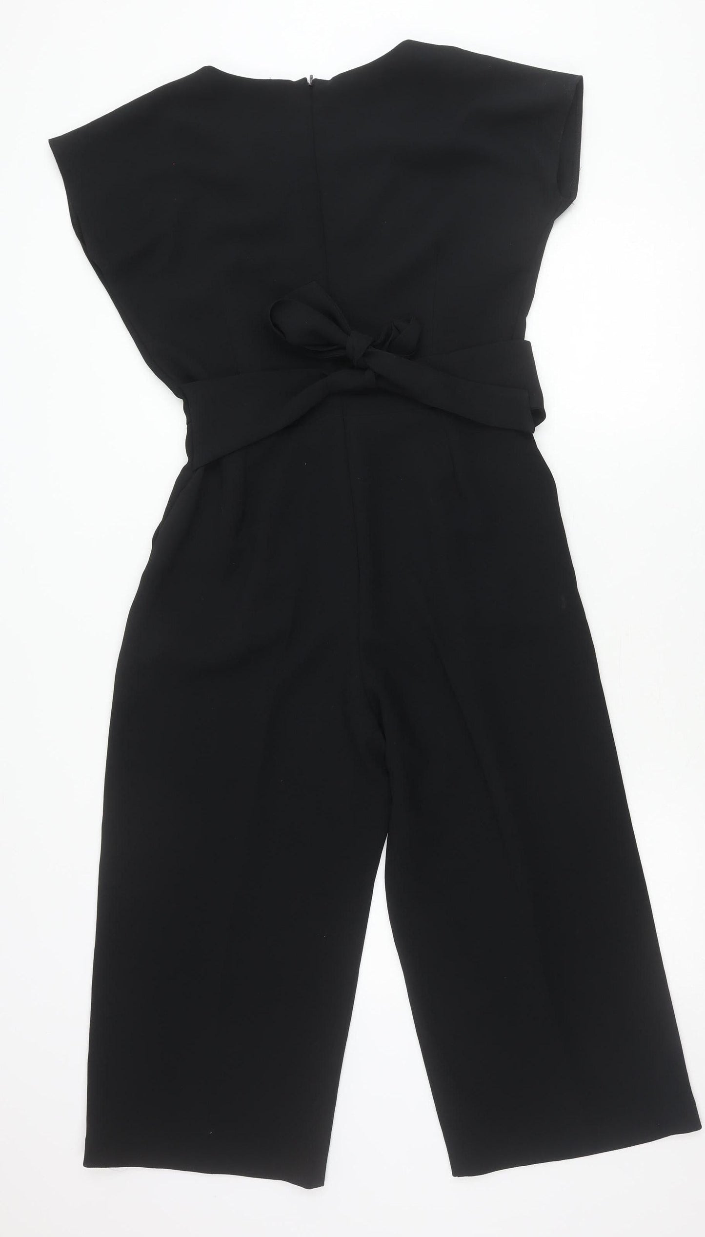 Oasis Womens Black Jumpsuit Size 10 Wide Leg Sleeveless Belted V-Neck