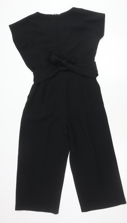 Oasis Womens Black Jumpsuit Size 10 Wide Leg Sleeveless Belted V-Neck