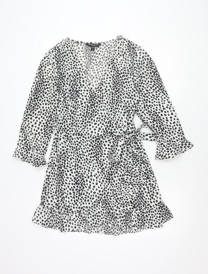 Brave Soul Women’s White Animal Print Wrap Dress Size M Long Sleeve