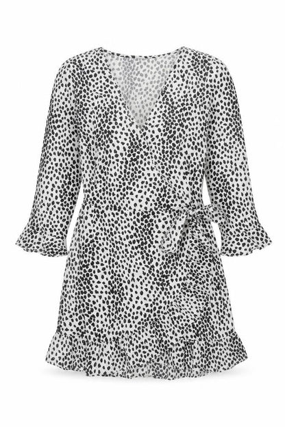 Brave Soul Women’s White Animal Print Wrap Dress Size M Long Sleeve
