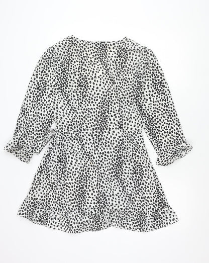 Brave Soul Women’s White Animal Print Wrap Dress Size M Long Sleeve