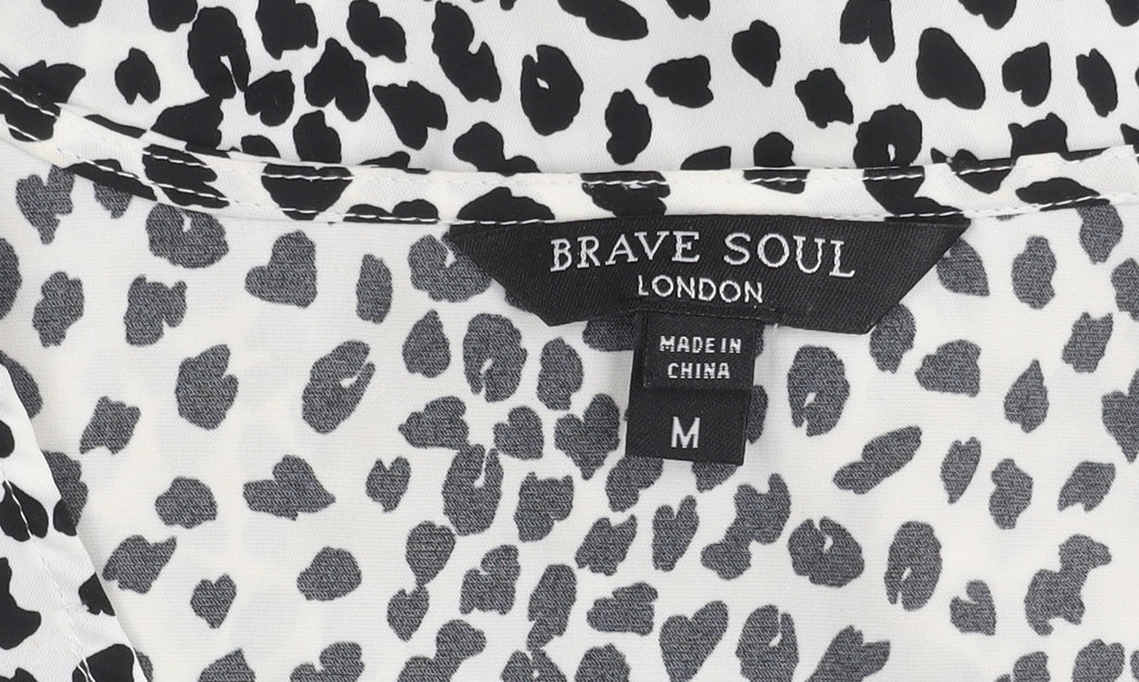 Brave Soul Women’s White Animal Print Wrap Dress Size M Long Sleeve