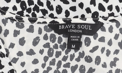 Brave Soul Women’s White Animal Print Wrap Dress Size M Long Sleeve