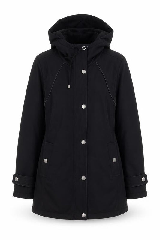Sebby Collection Women’s Black L Hooded Parka Jacket Polyester